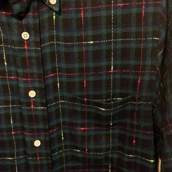 Gitman Bros Vintage | Archive Fluro Slub Flannel - Green & Black / Sz S - Picture 6 of 9
